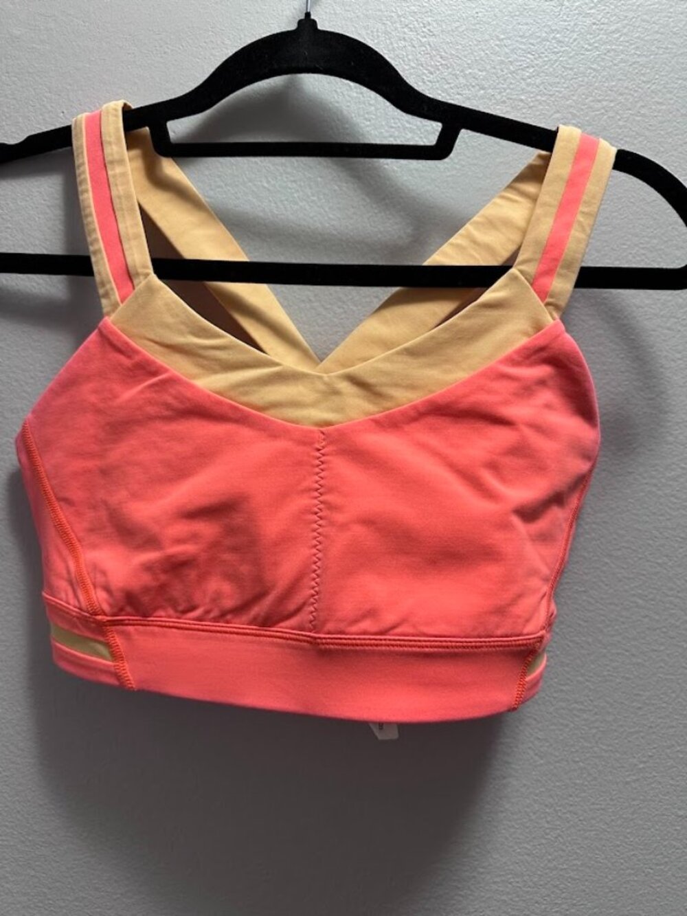 Lululemon Rack Pack Sports Bra Pink Orange Colorblock Cross Back Womens Size 8